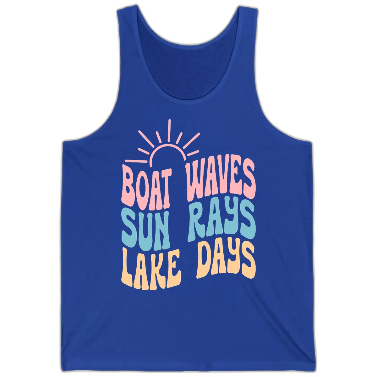 Boat Waves Sun Rays Lake Days Tank in True Royal