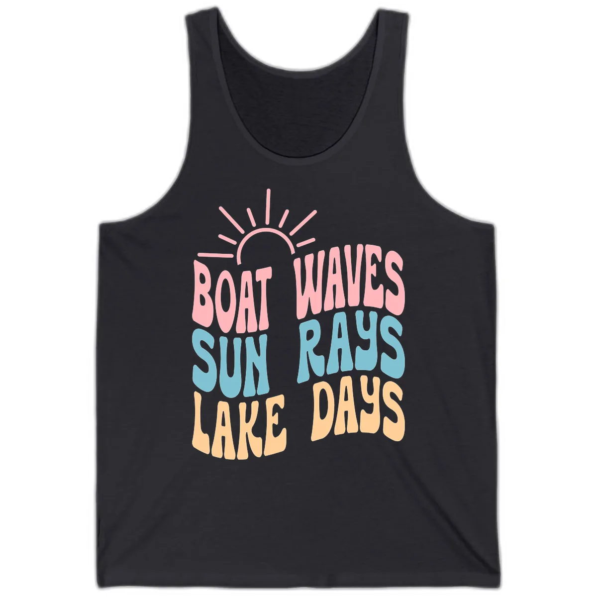 Boat Waves Sun Rays Lake Days Tank in Dark Grey