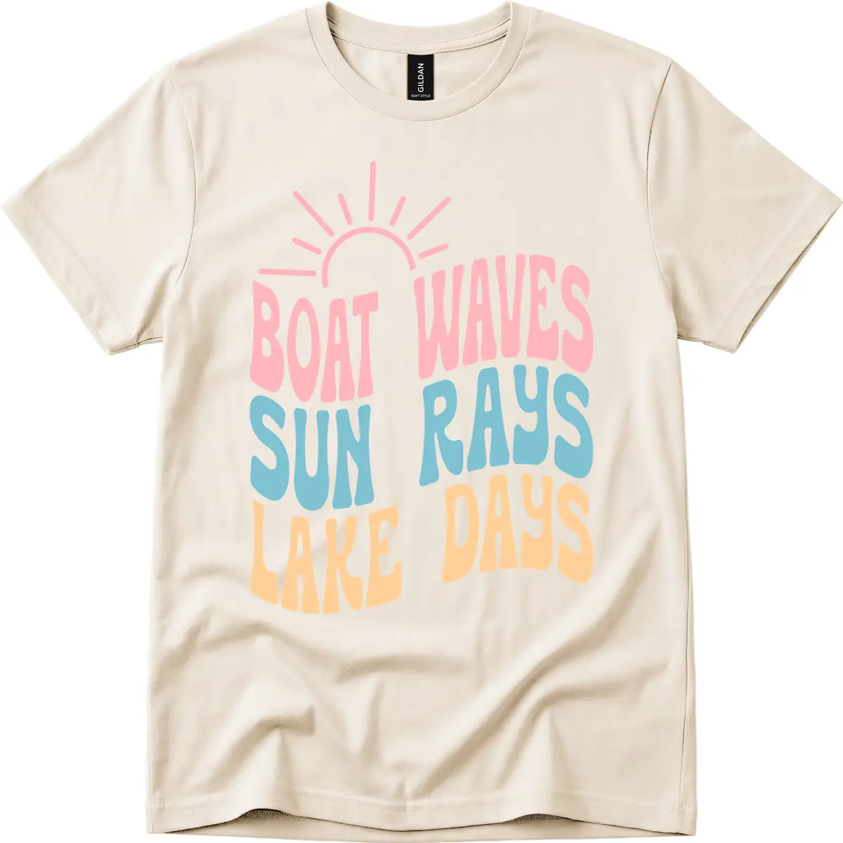 Boat Waves Sun Rays Lake Days T-Shirt in Natural