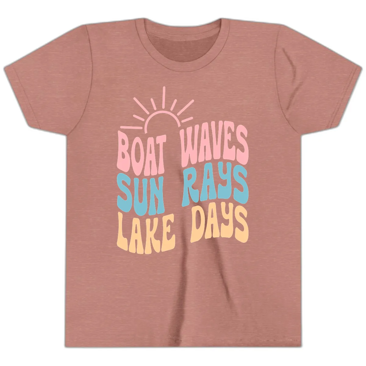 Boat Waves Sun Rays Lake Days Youth T-Shirt in Heather Mauve