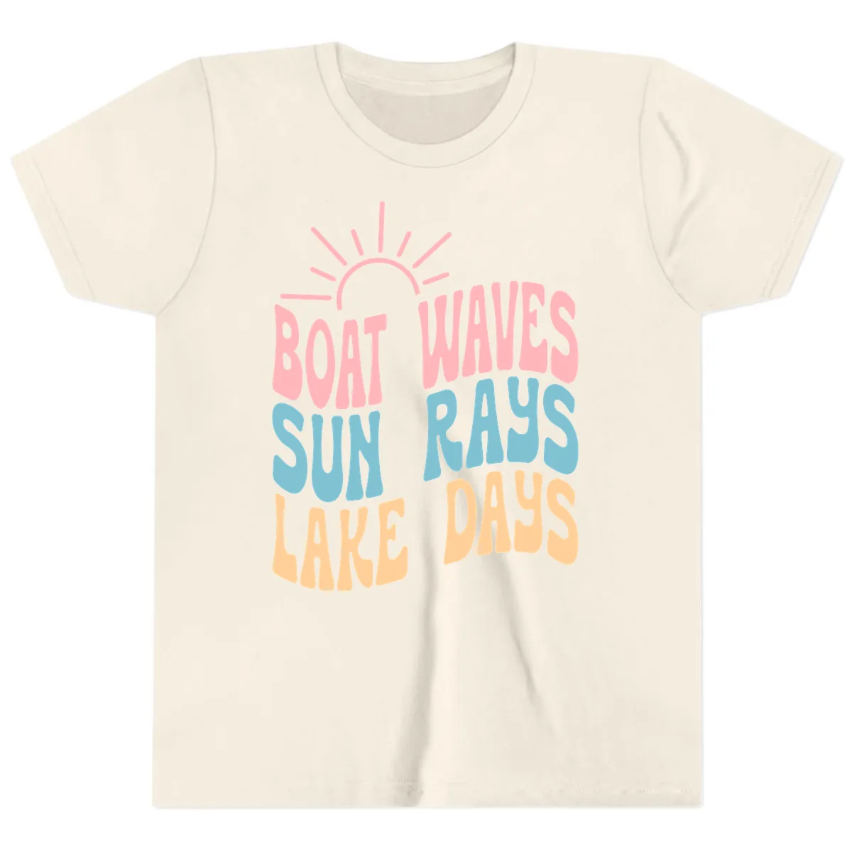 Boat Waves Sun Rays Lake Days Youth T-Shirt in Natural