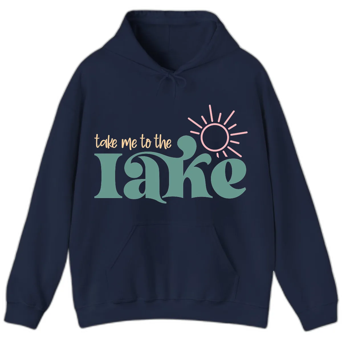 Take Me To The Lake Retro Design Hoodie in Navy