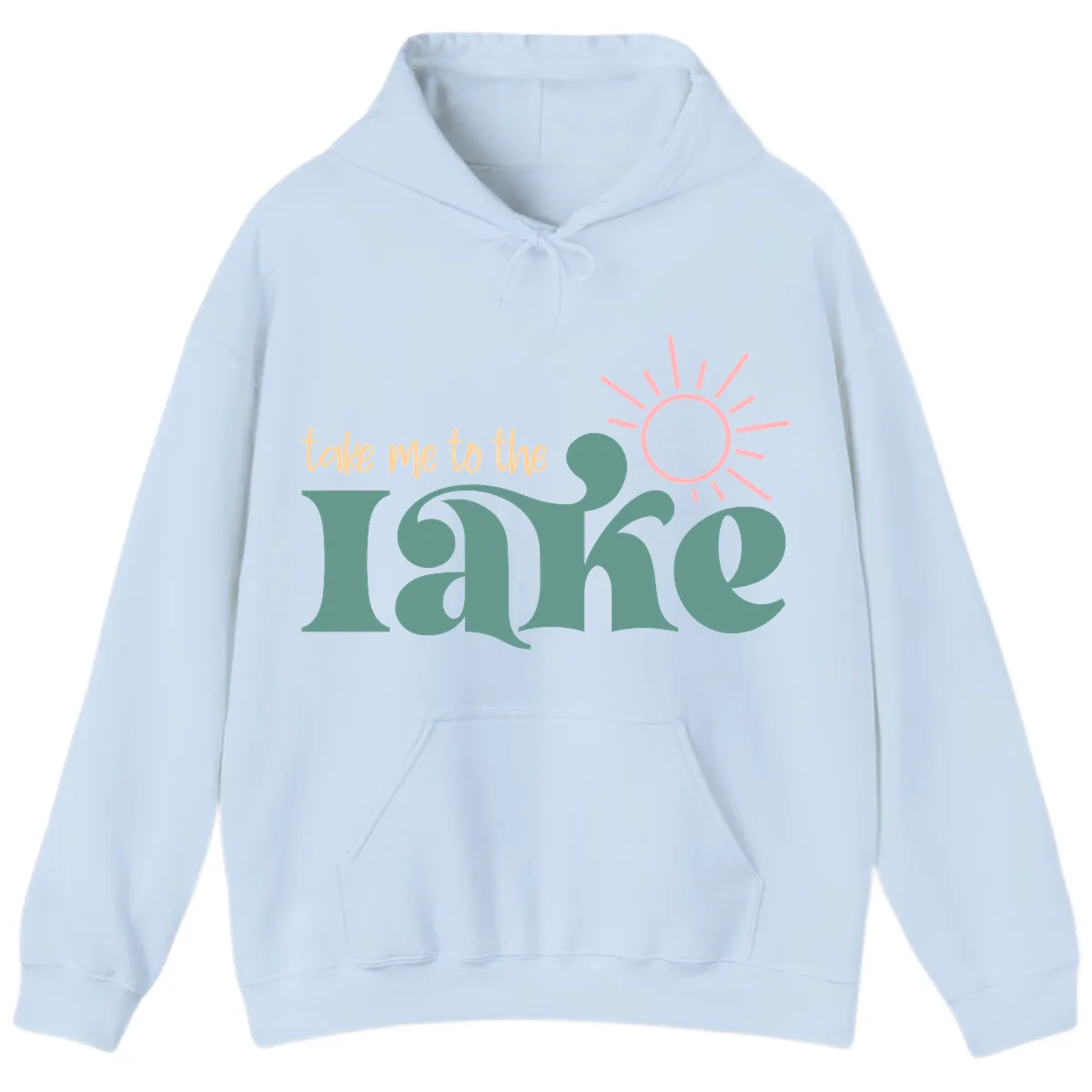 Take Me To The Lake Retro Design Hoodie in Light Blue