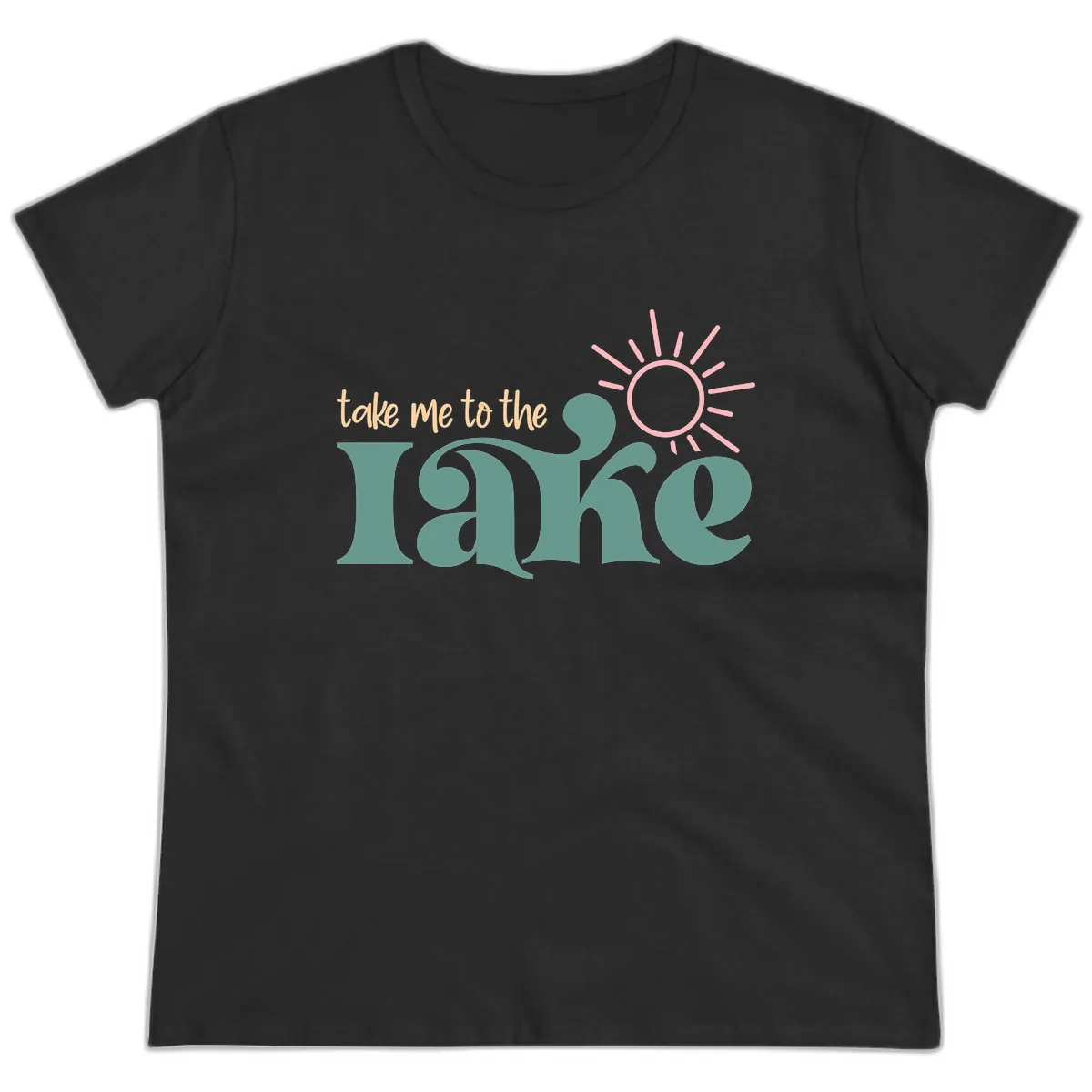 Take Me To The Lake Retro Design Ladies Tee in Black