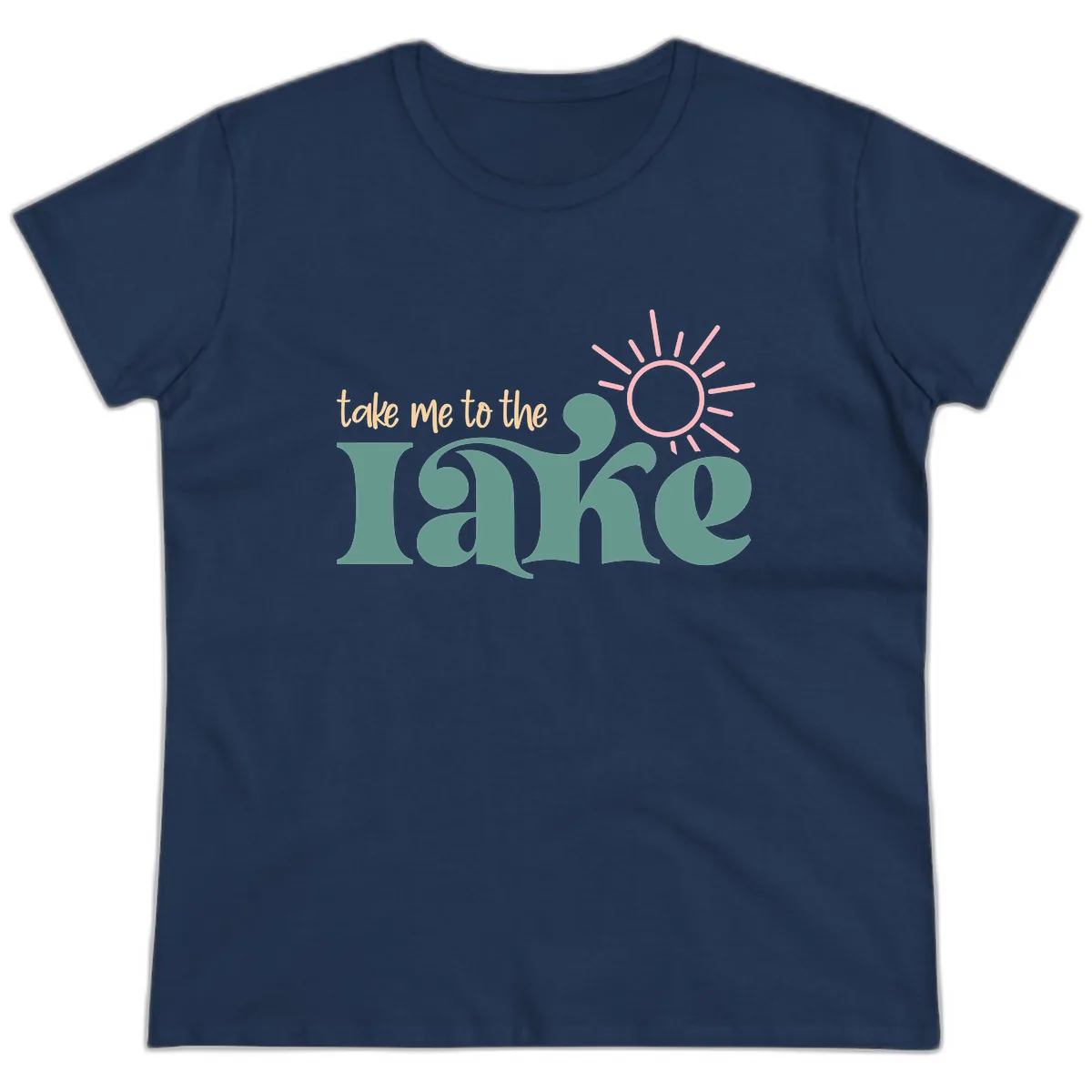 Take Me To The Lake Retro Design Ladies Tee in Navy