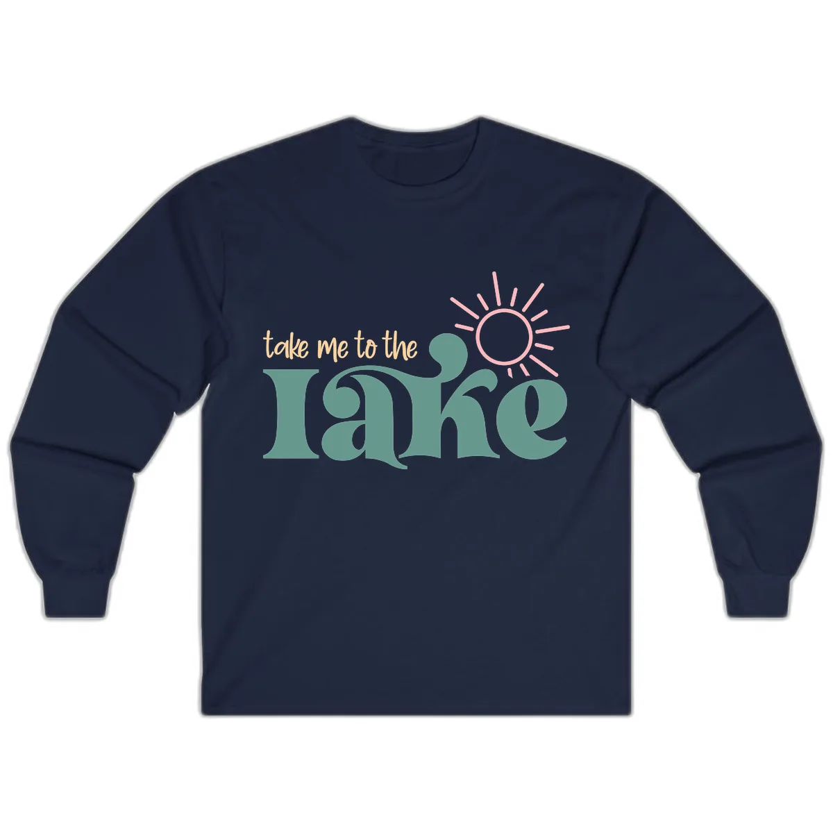 Take Me To The Lake Retro Design Long Sleeve in Navy