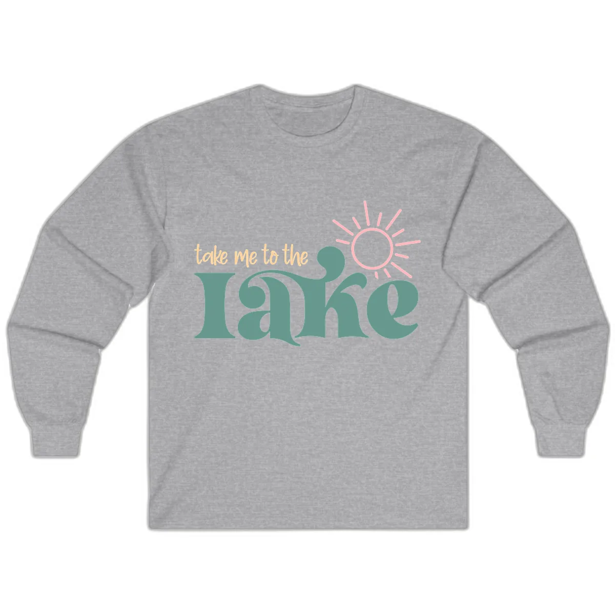 Take Me To The Lake Retro Design Long Sleeve in Sport Grey