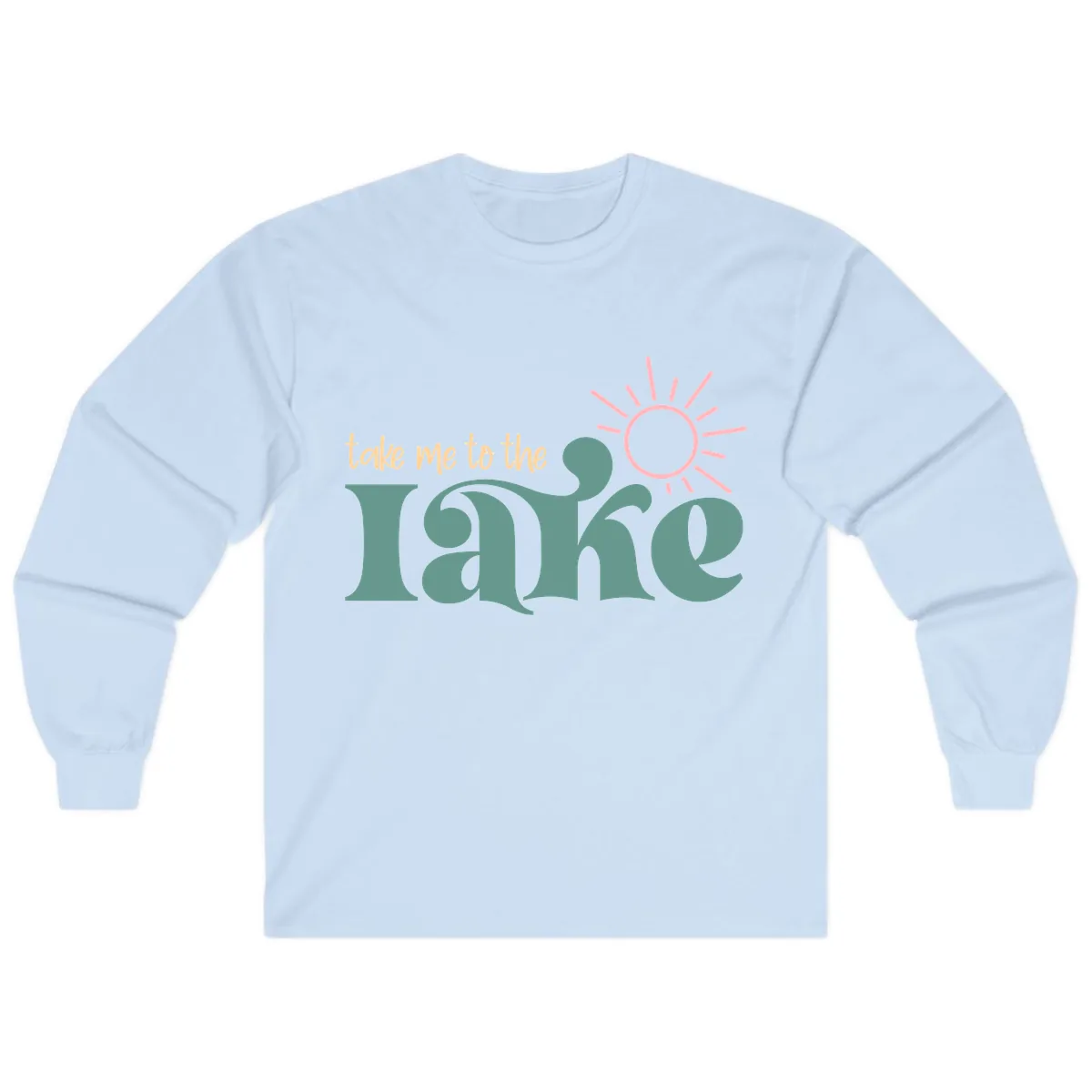 Take Me To The Lake Retro Design Long Sleeve in Light Blue