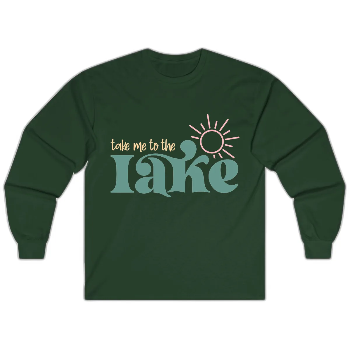 Take Me To The Lake Retro Design Long Sleeve in Forest Green