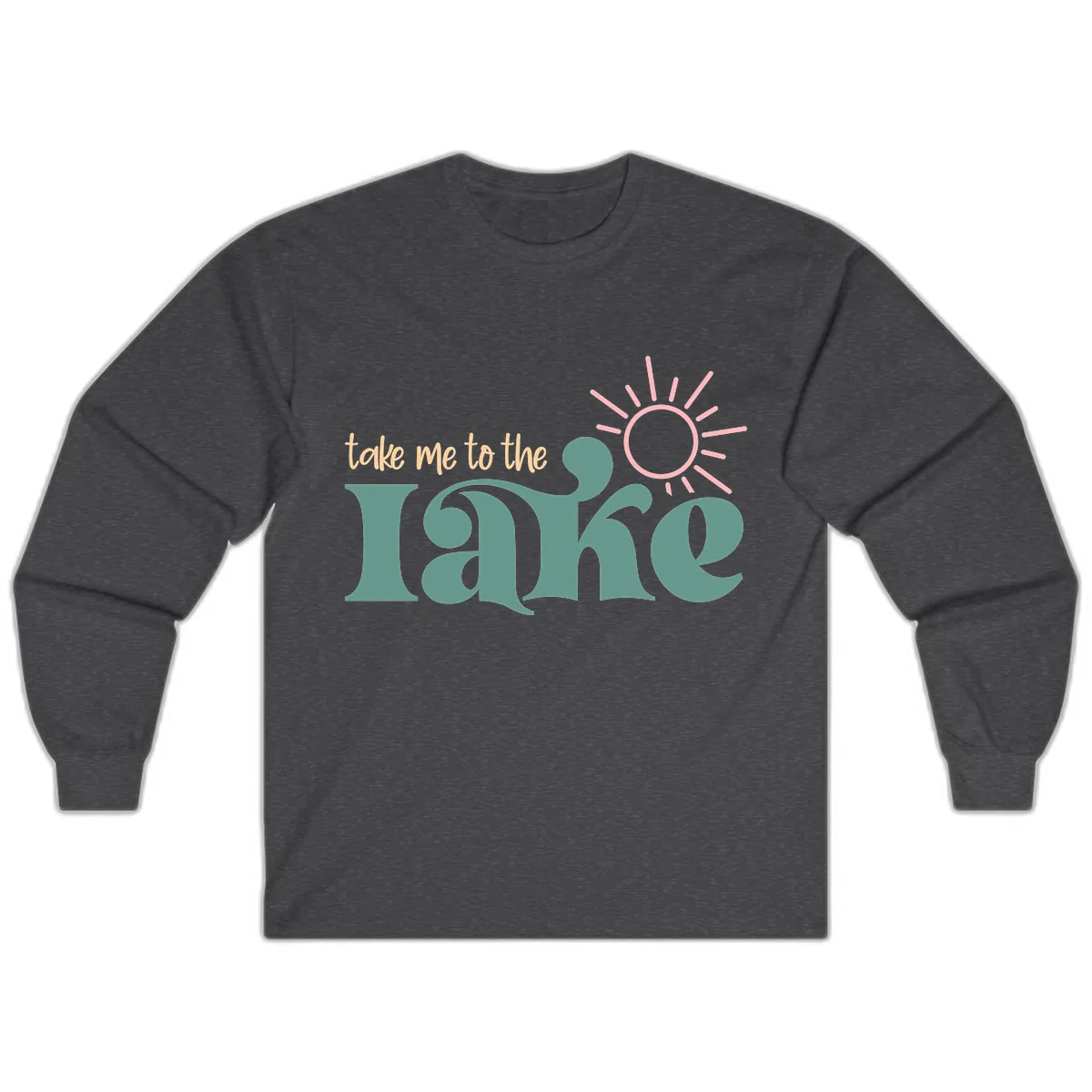 Take Me To The Lake Retro Design Long Sleeve in Dark Heather