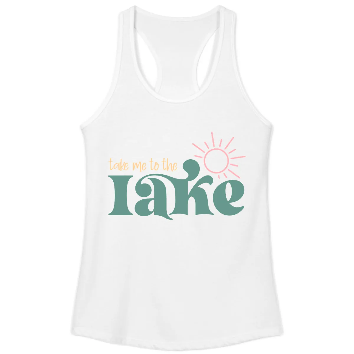 Take Me To The Lake Retro Design Ladies Tank in White