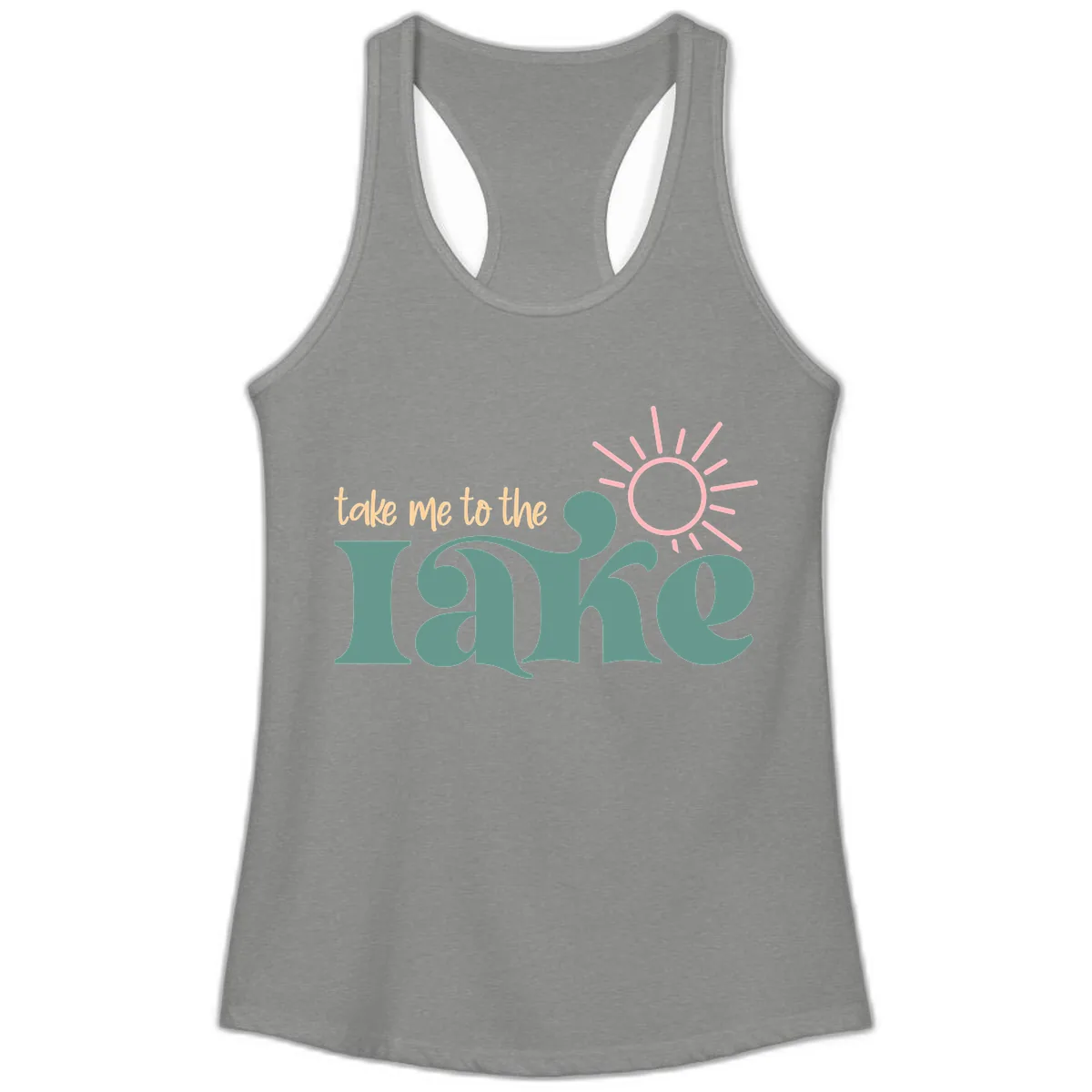 Take Me To The Lake Retro Design Ladies Tank in Heather Grey