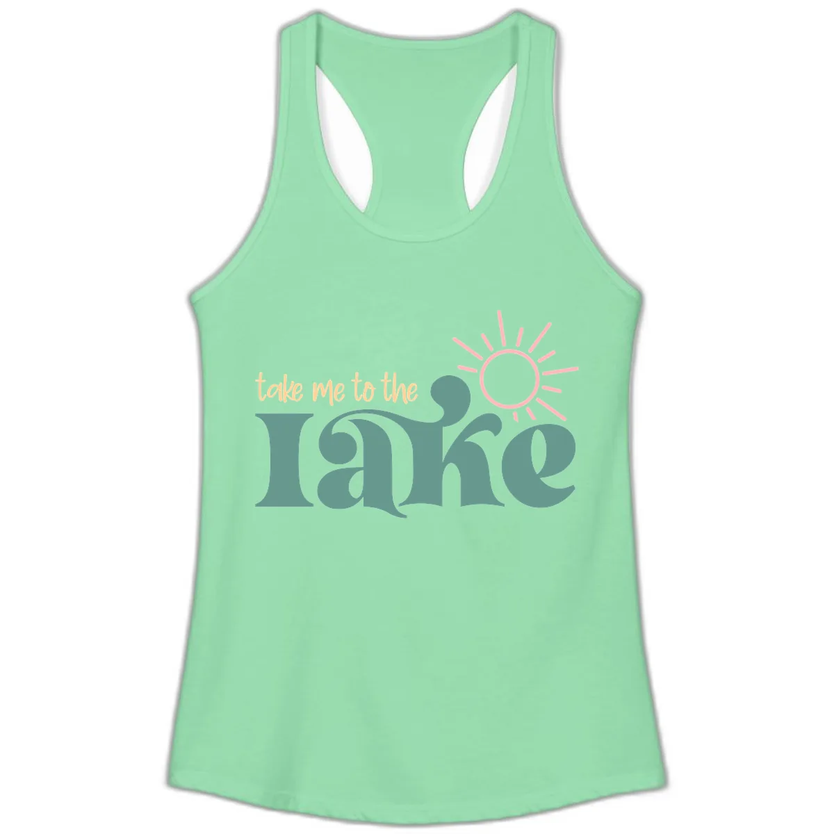 Take Me To The Lake Retro Design Ladies Tank in Solid Mint