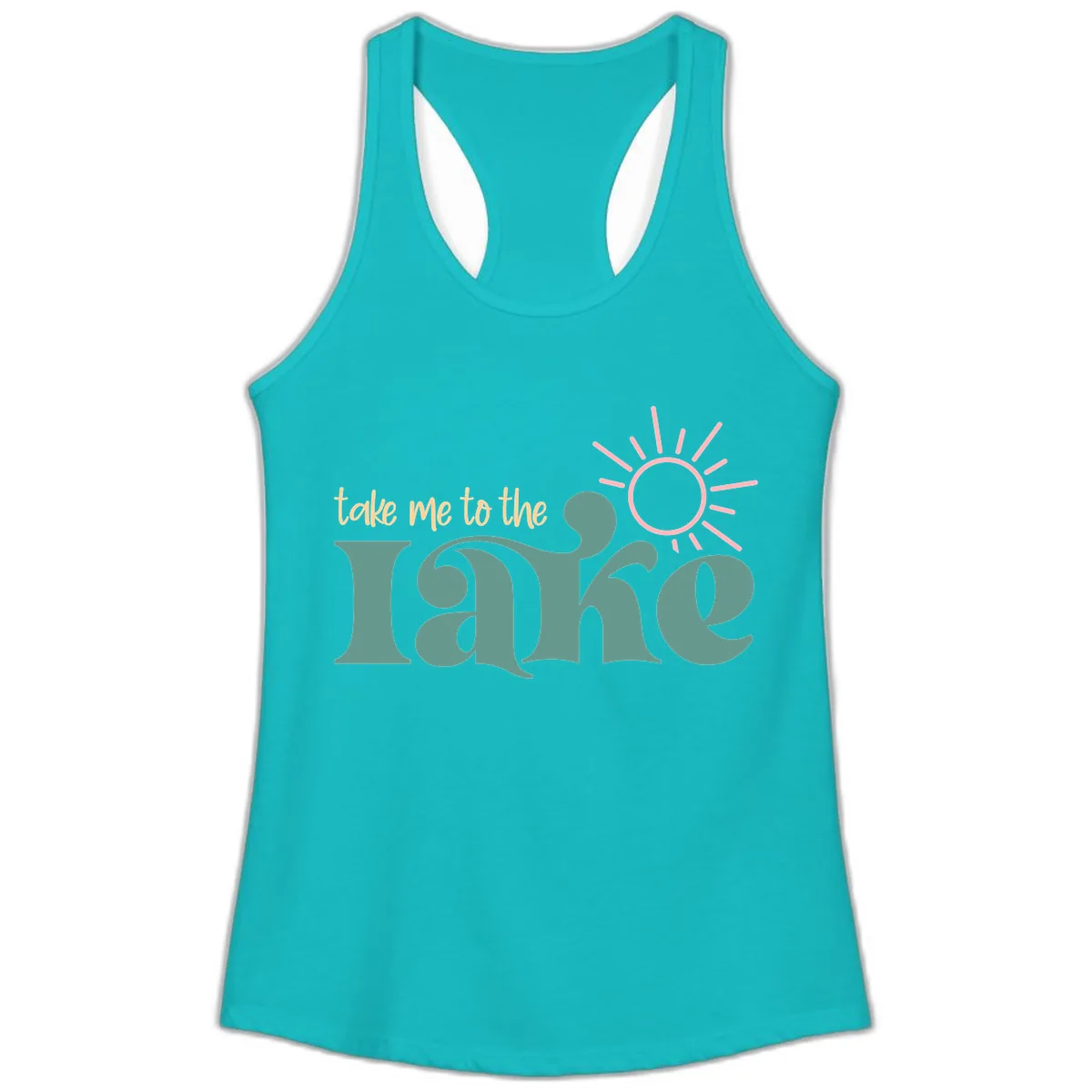 Take Me To The Lake Retro Design Ladies Tank in Tahiti Blue