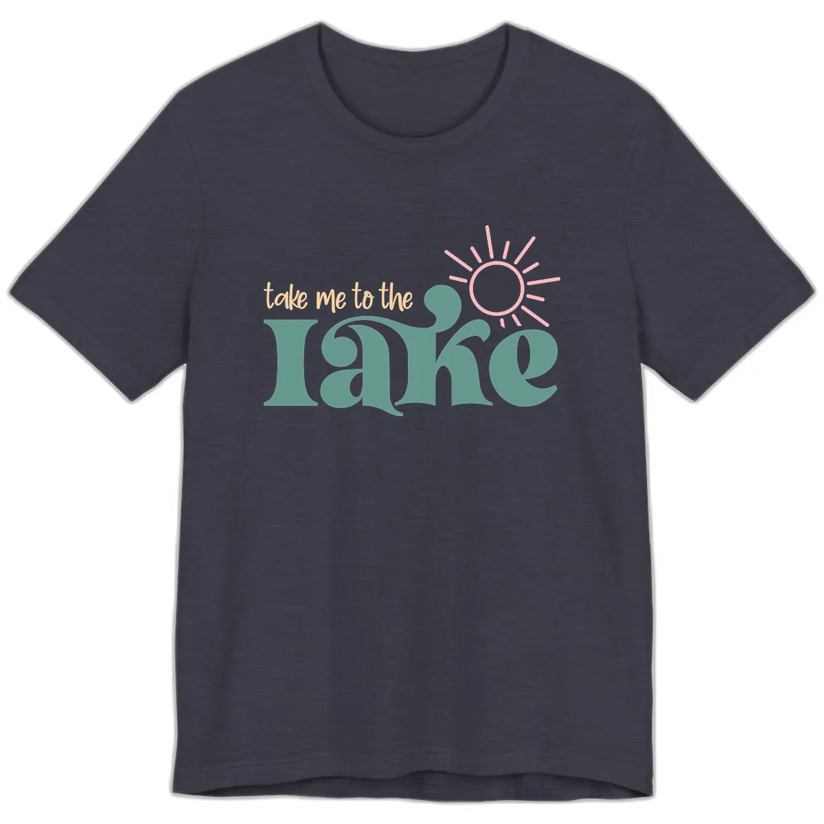 Take Me To The Lake Retro Design Premium T-Shirt in Heather Midnight Navy