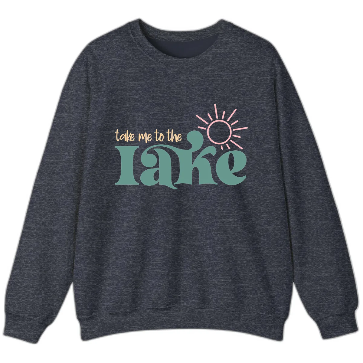 Take Me To The Lake Retro Design Sweatshirt in Heather Sport Dark Navy