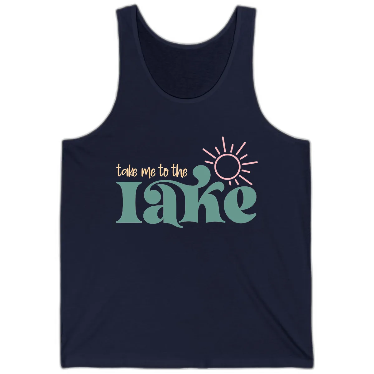 Take Me To The Lake Retro Design Tank in Navy