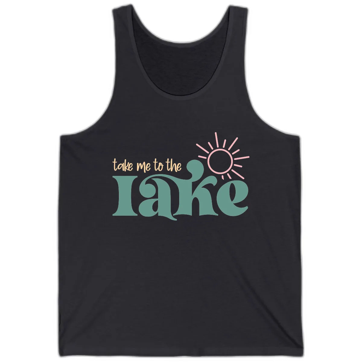 Take Me To The Lake Retro Design Tank in Dark Grey