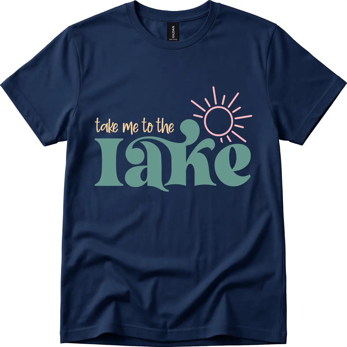 Take Me To The Lake Retro Design T-Shirt in Navy