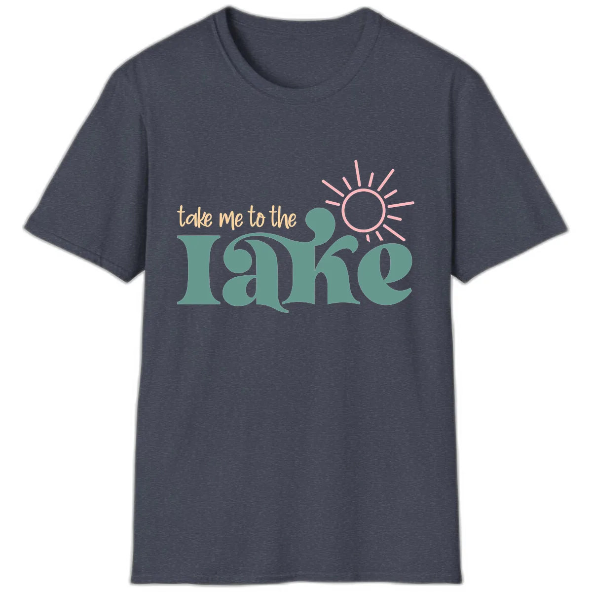 Take Me To The Lake Retro Design T-Shirt in Heather Navy