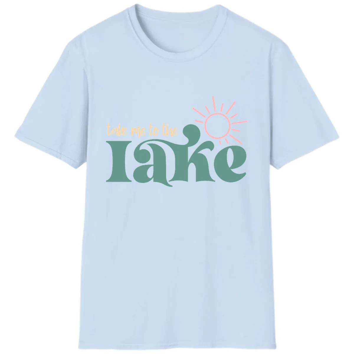 Take Me To The Lake Retro Design T-Shirt in Light Blue