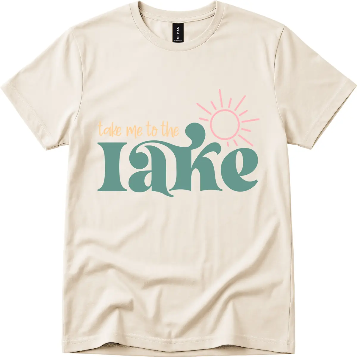 Take Me To The Lake Retro Design T-Shirt in Natural