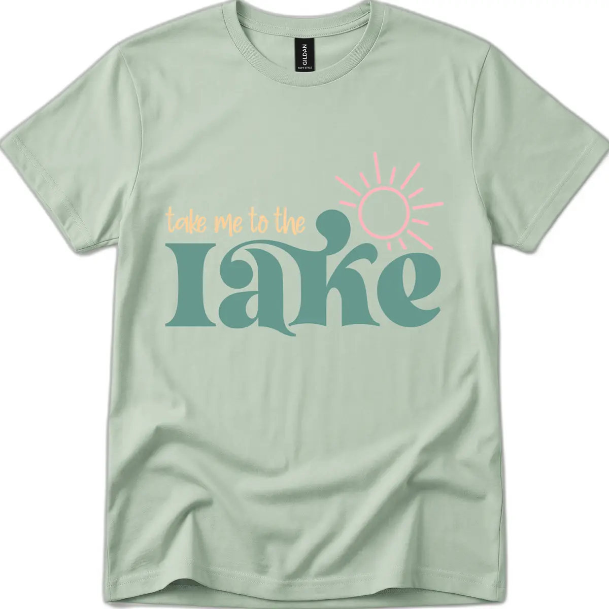Take Me To The Lake Retro Design T-Shirt in Sage