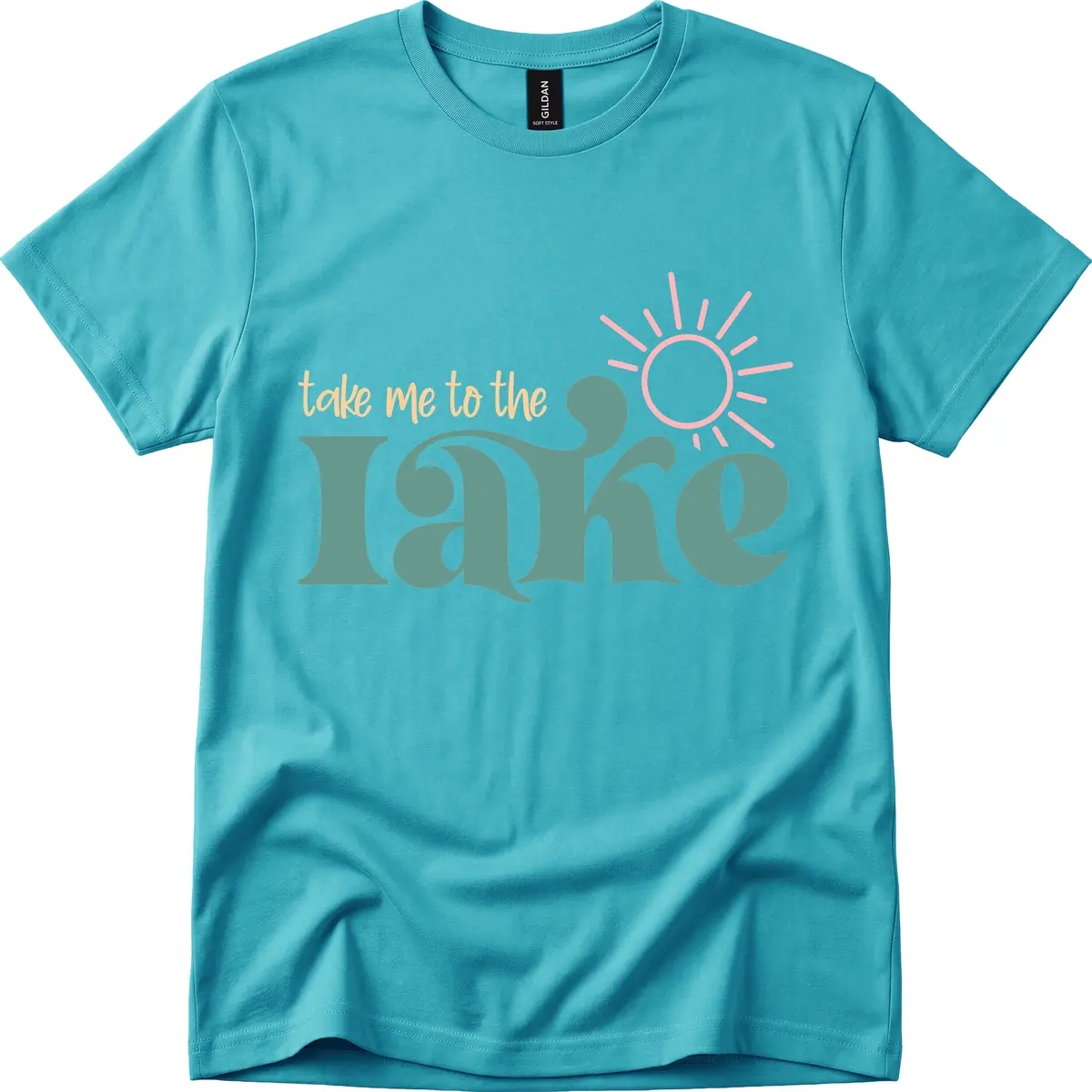 Take Me To The Lake Retro Design T-Shirt in Tropical Blue