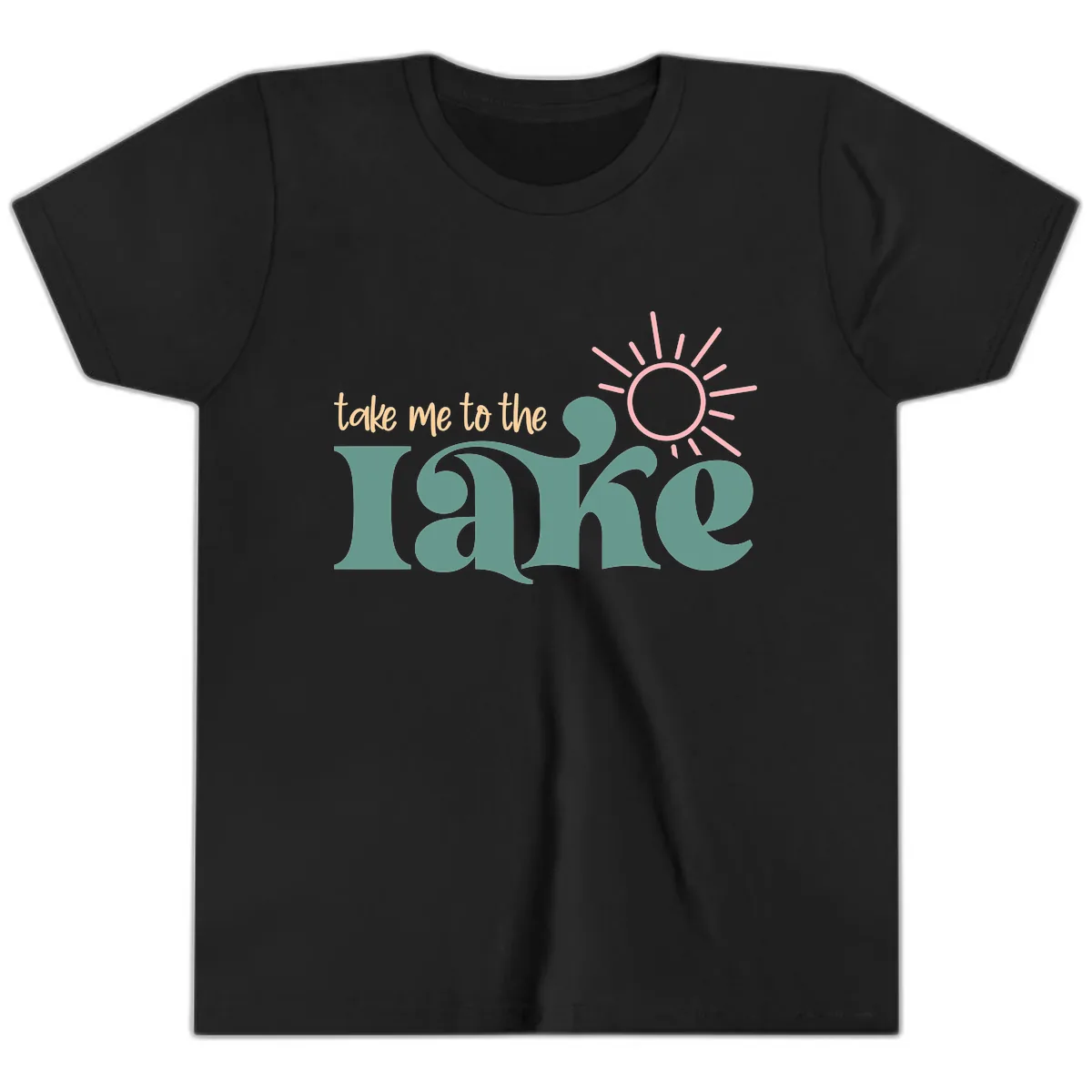 Take Me To The Lake Retro Design Youth T-Shirt in Black