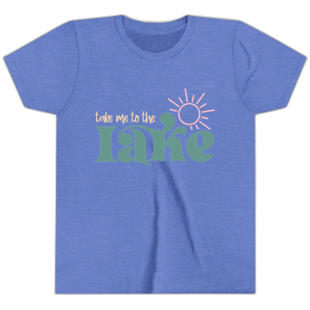 Take Me To The Lake Retro Design Youth T-Shirt in Heather Columbia Blue
