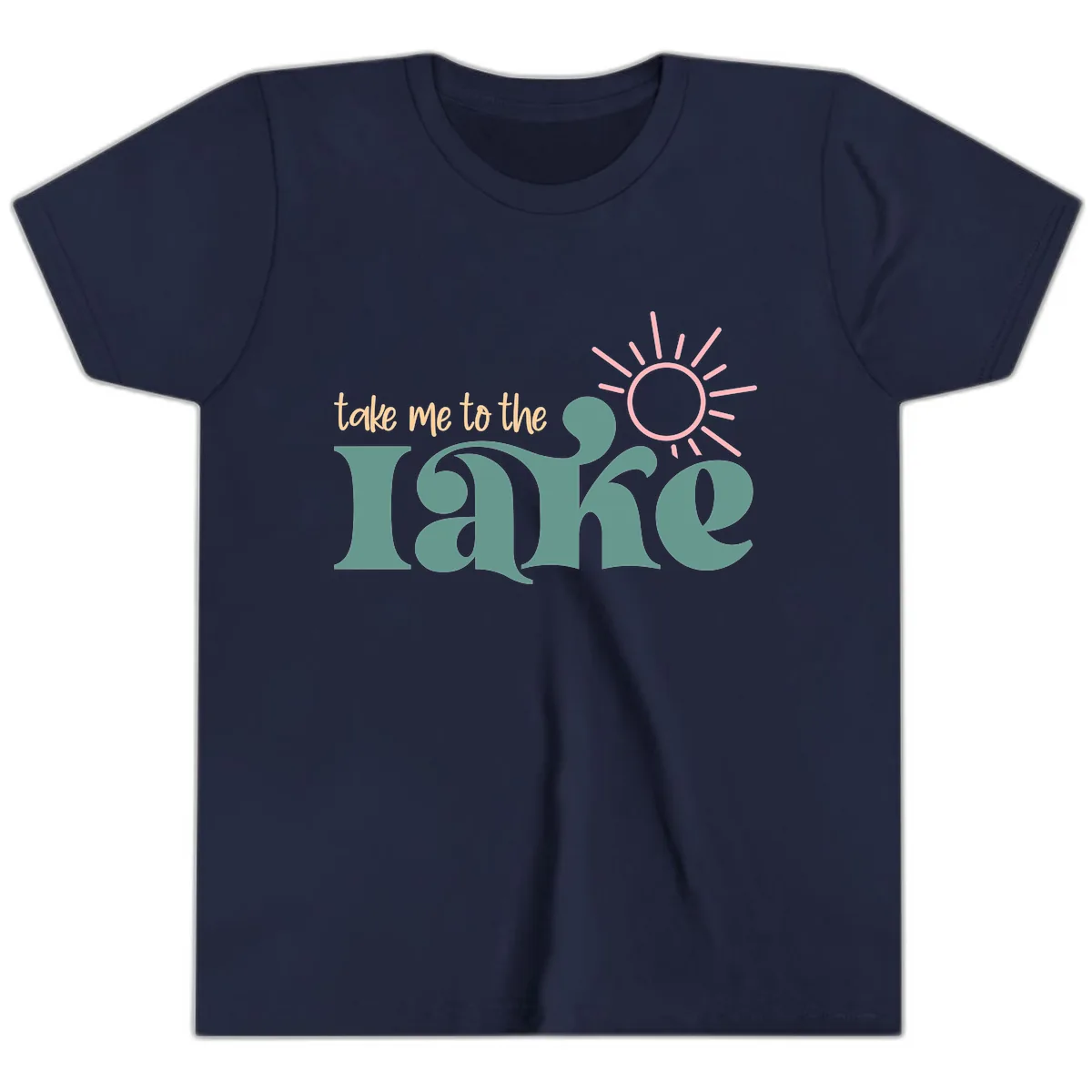 Take Me To The Lake Retro Design Youth T-Shirt in Navy