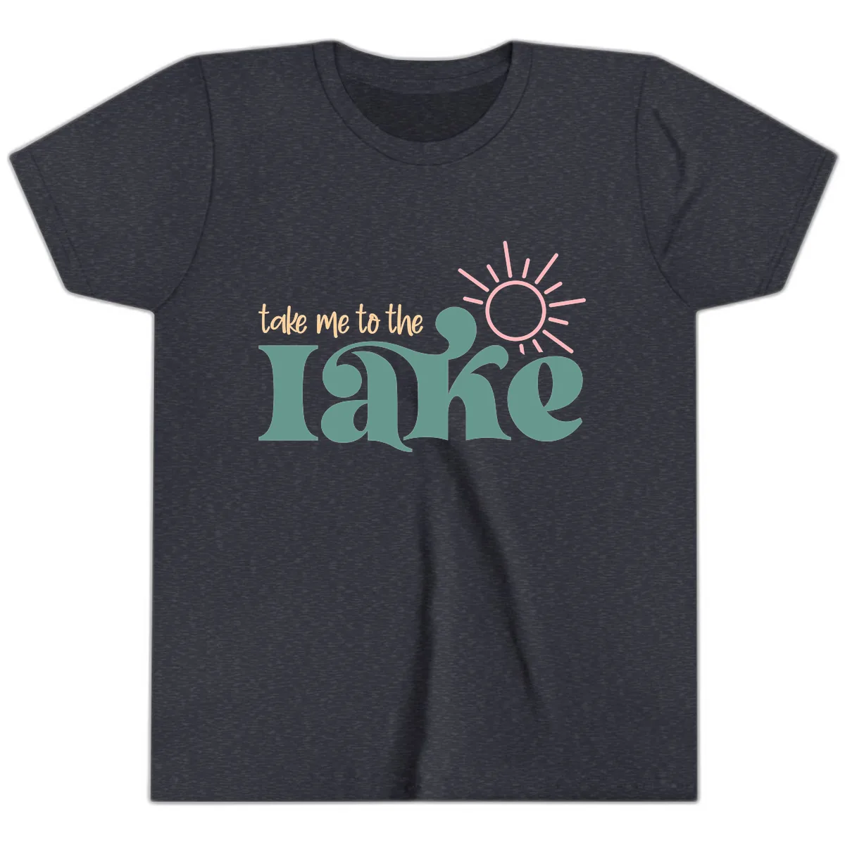 Take Me To The Lake Retro Design Youth T-Shirt in Heather Navy