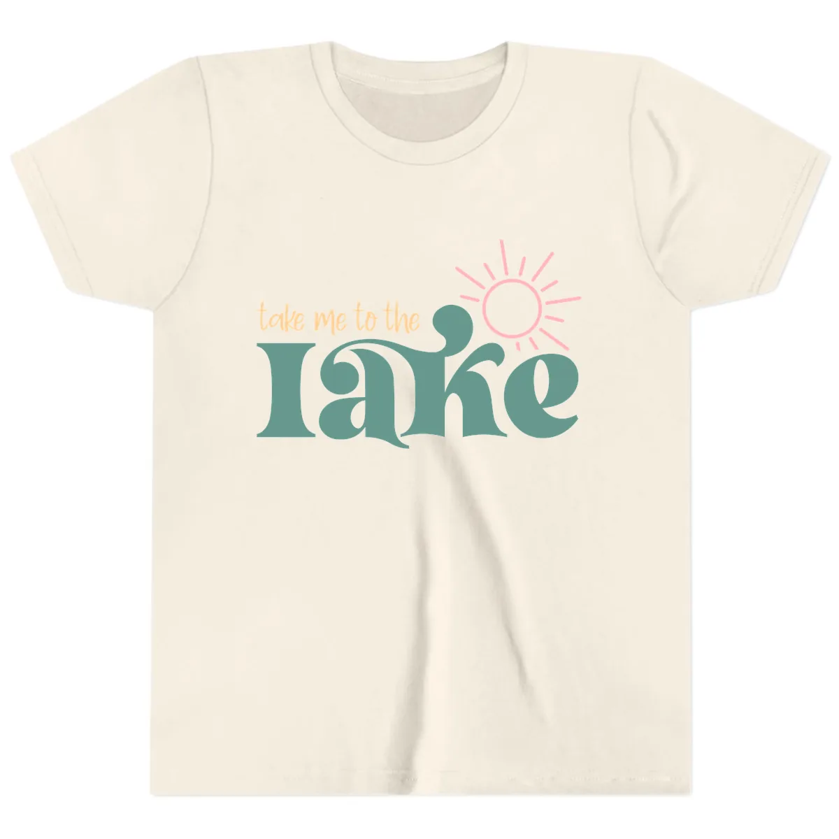 Take Me To The Lake Retro Design Youth T-Shirt in Natural