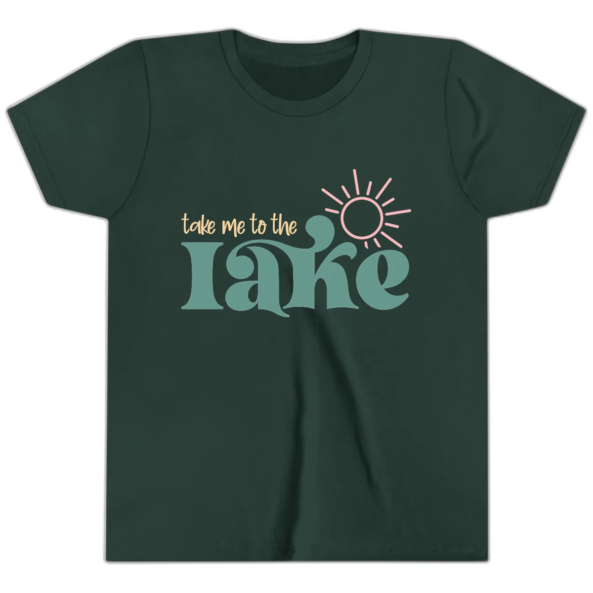 Take Me To The Lake Retro Design Youth T-Shirt in Forest