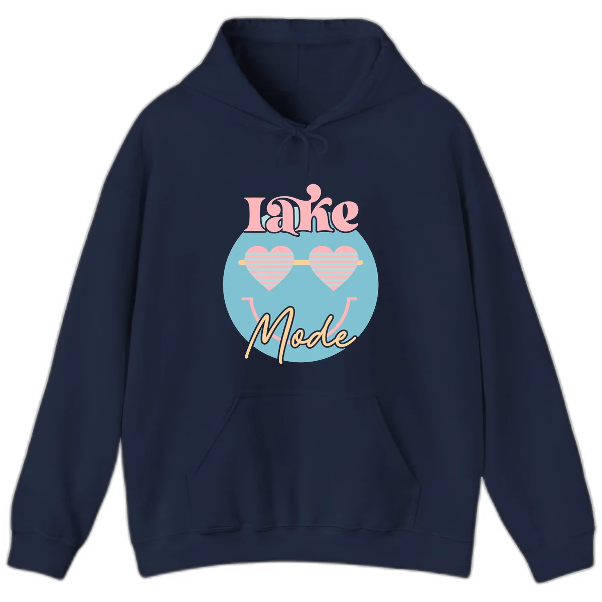 Lake Mode Retro Smiley Face Hoodie in Navy