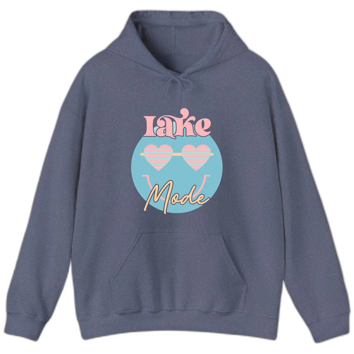 Lake Mode Retro Smiley Face Hoodie in Heather Navy