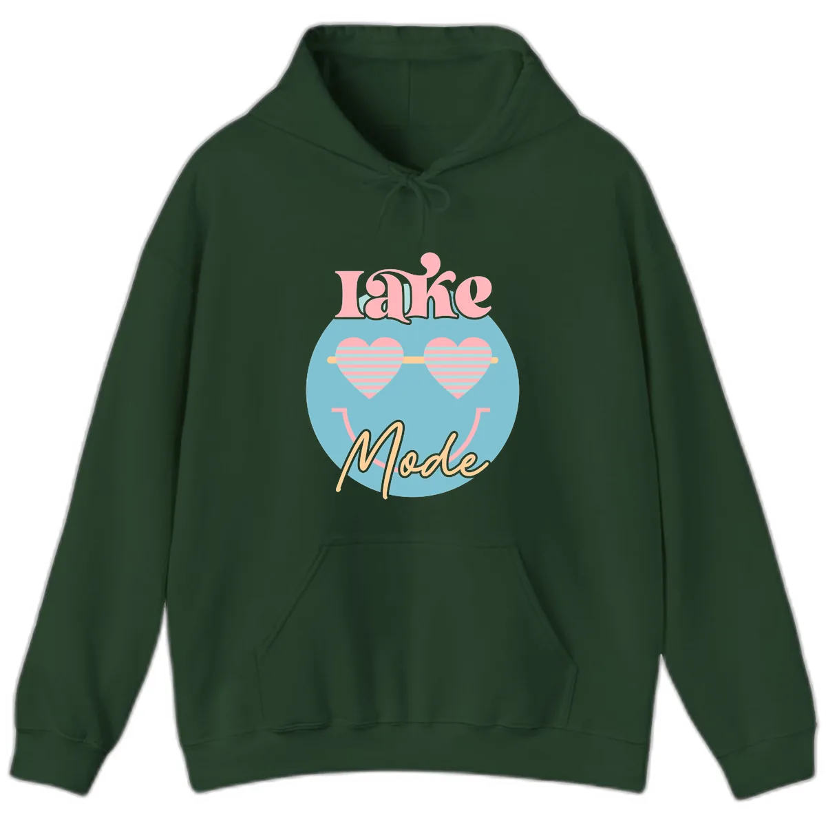 Lake Mode Retro Smiley Face Hoodie in Forest Green