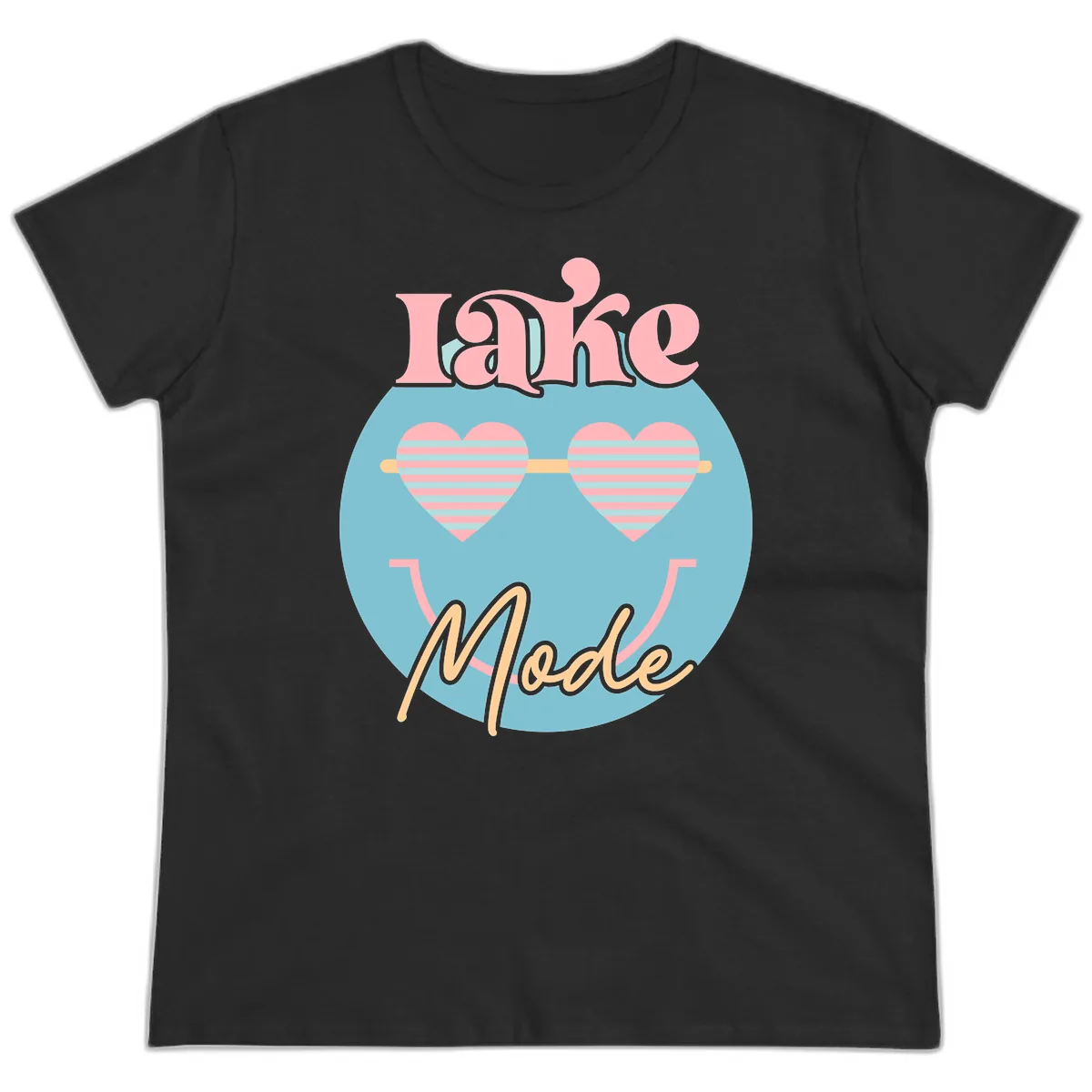 Lake Mode Retro Smiley Face Ladies Tee in Black