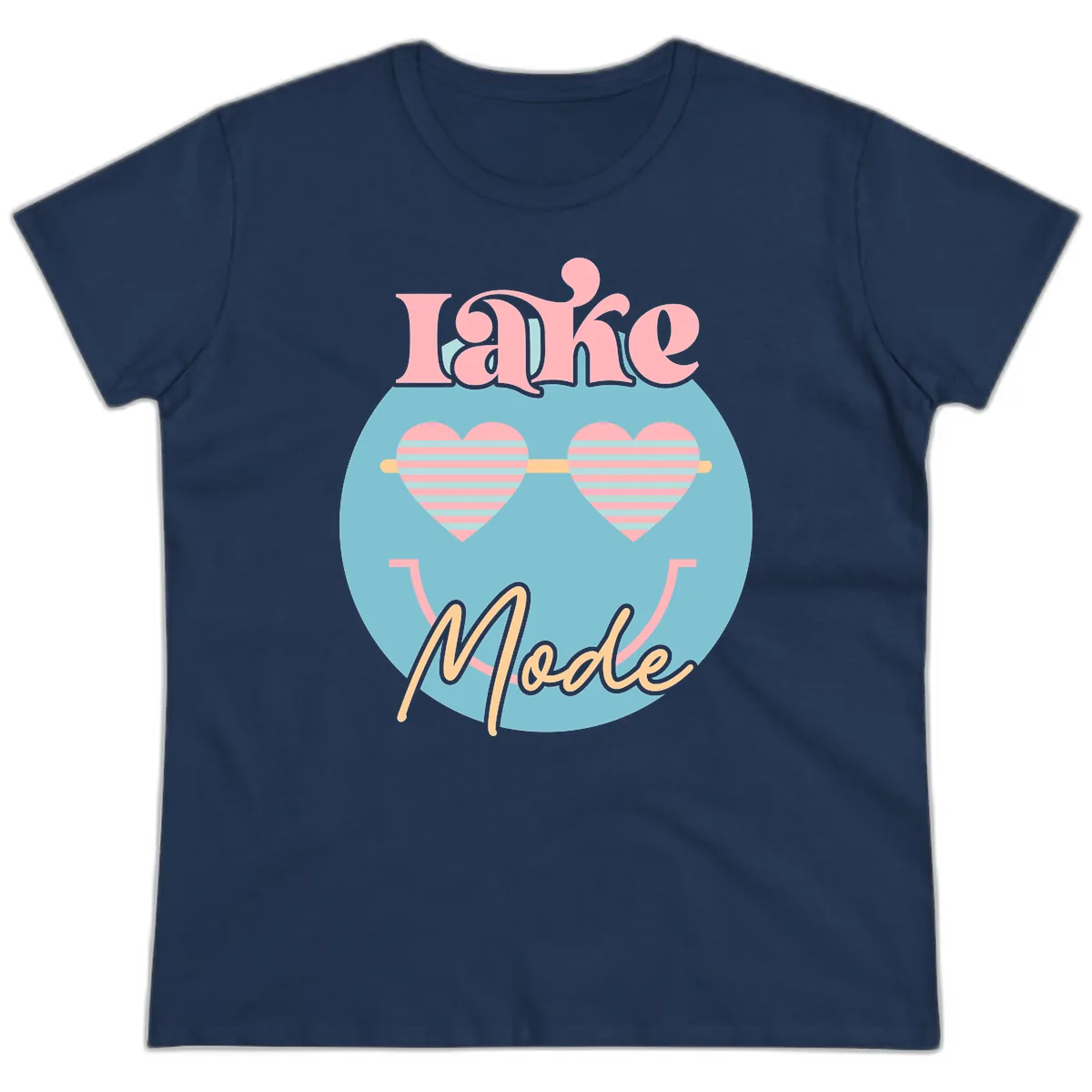 Lake Mode Retro Smiley Face Ladies Tee in Navy