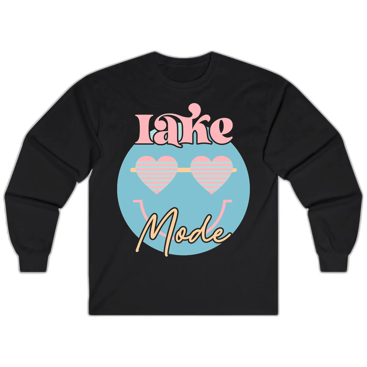 Lake Mode Retro Smiley Face Long Sleeve in Black