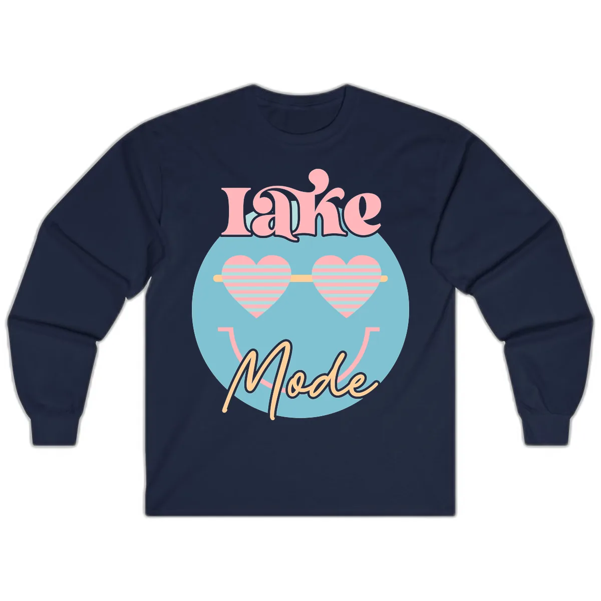 Lake Mode Retro Smiley Face Long Sleeve in Navy
