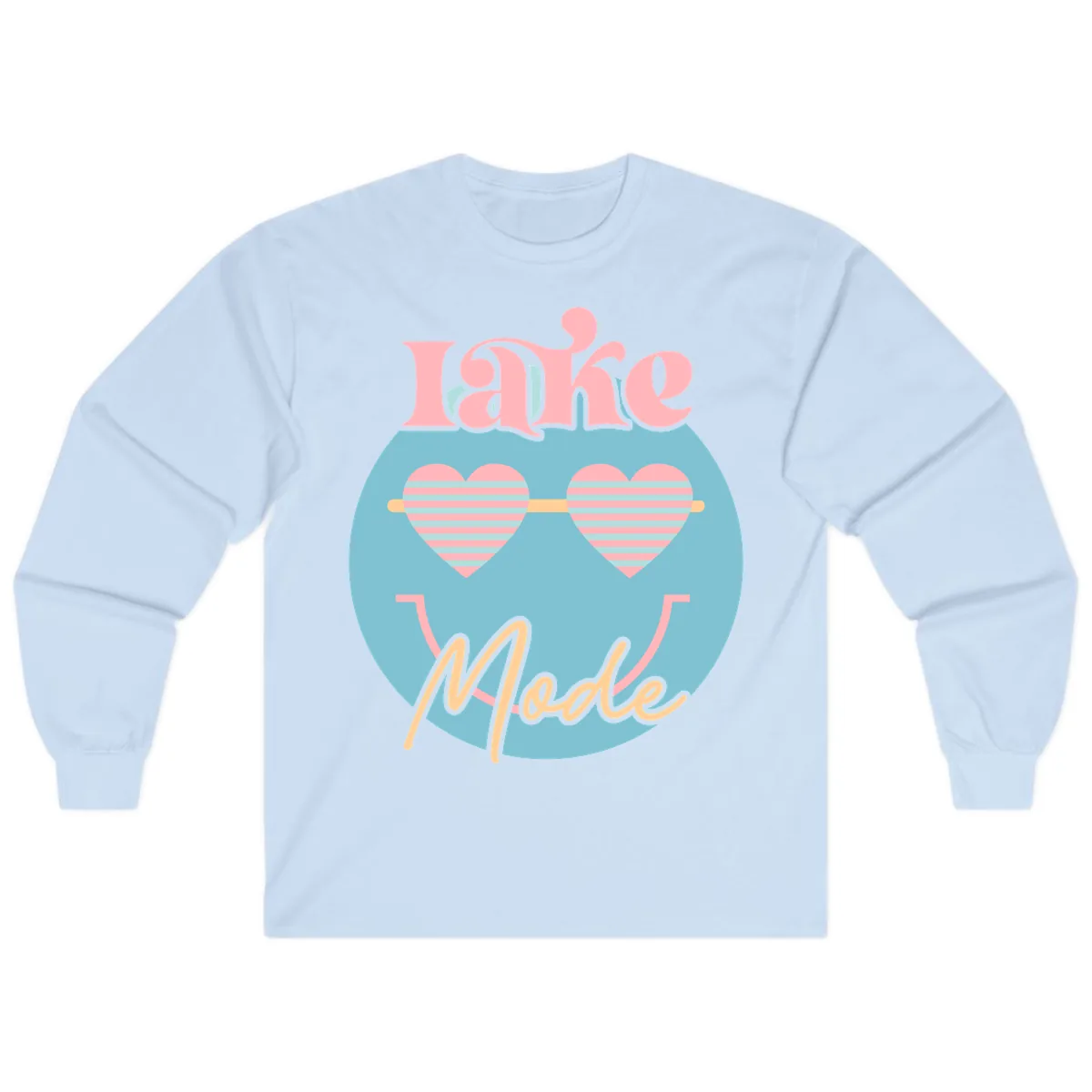 Lake Mode Retro Smiley Face Long Sleeve in Light Blue
