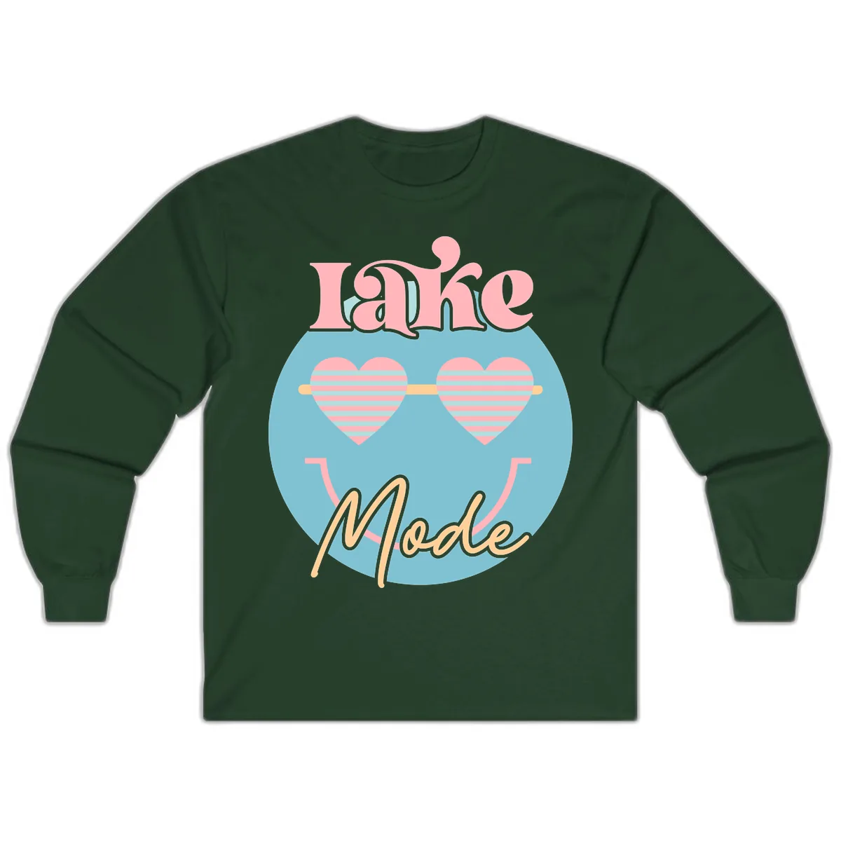 Lake Mode Retro Smiley Face Long Sleeve in Forest Green
