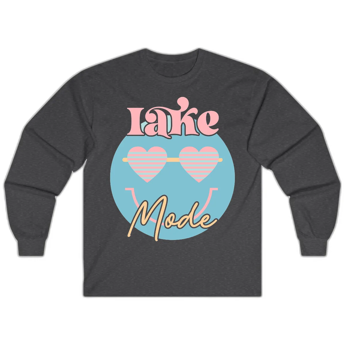 Lake Mode Retro Smiley Face Long Sleeve in Dark Heather