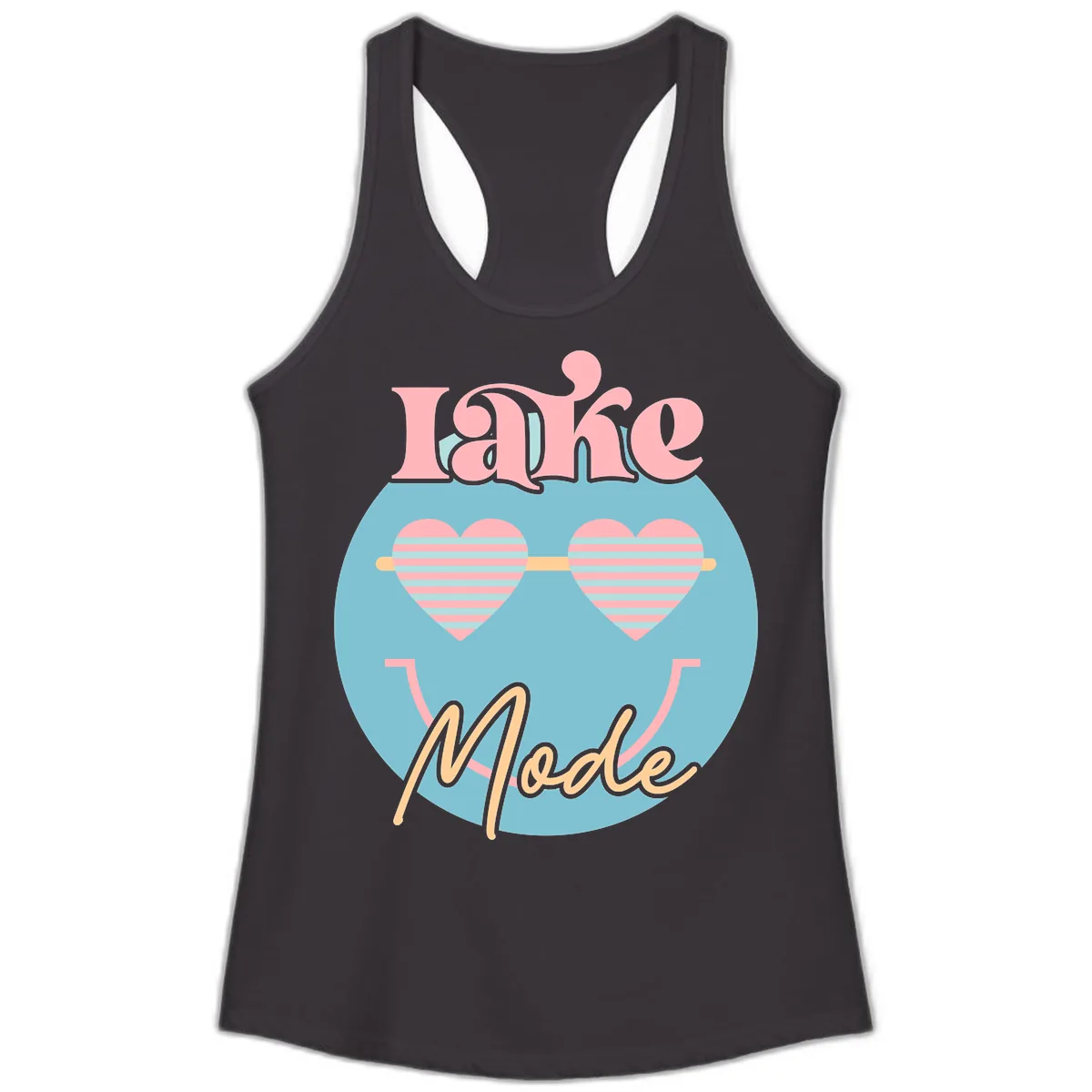 Lake Mode Retro Smiley Face Ladies Tank in Black