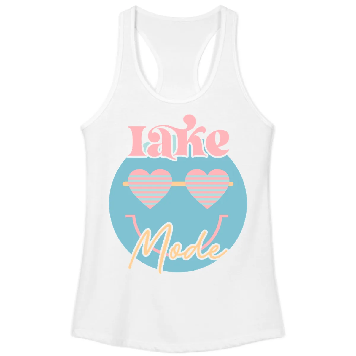 Lake Mode Retro Smiley Face Ladies Tank in White