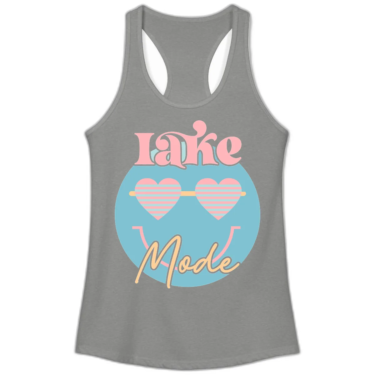 Lake Mode Retro Smiley Face Ladies Tank in Heather Grey