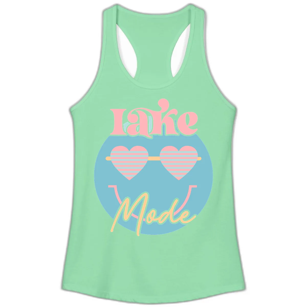 Lake Mode Retro Smiley Face Ladies Tank in Solid Mint