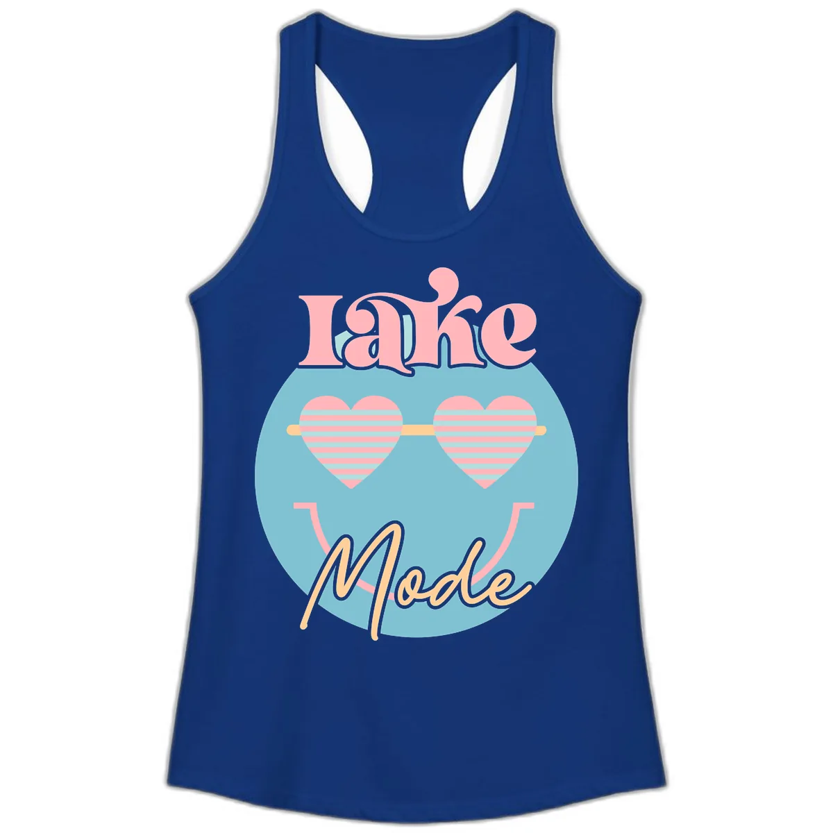 Lake Mode Retro Smiley Face Ladies Tank in Solid Royal