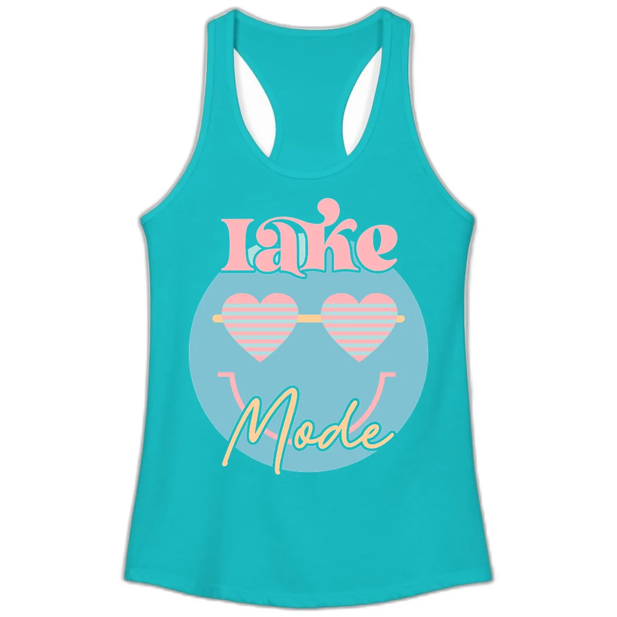 Lake Mode Retro Smiley Face Ladies Tank in Tahiti Blue